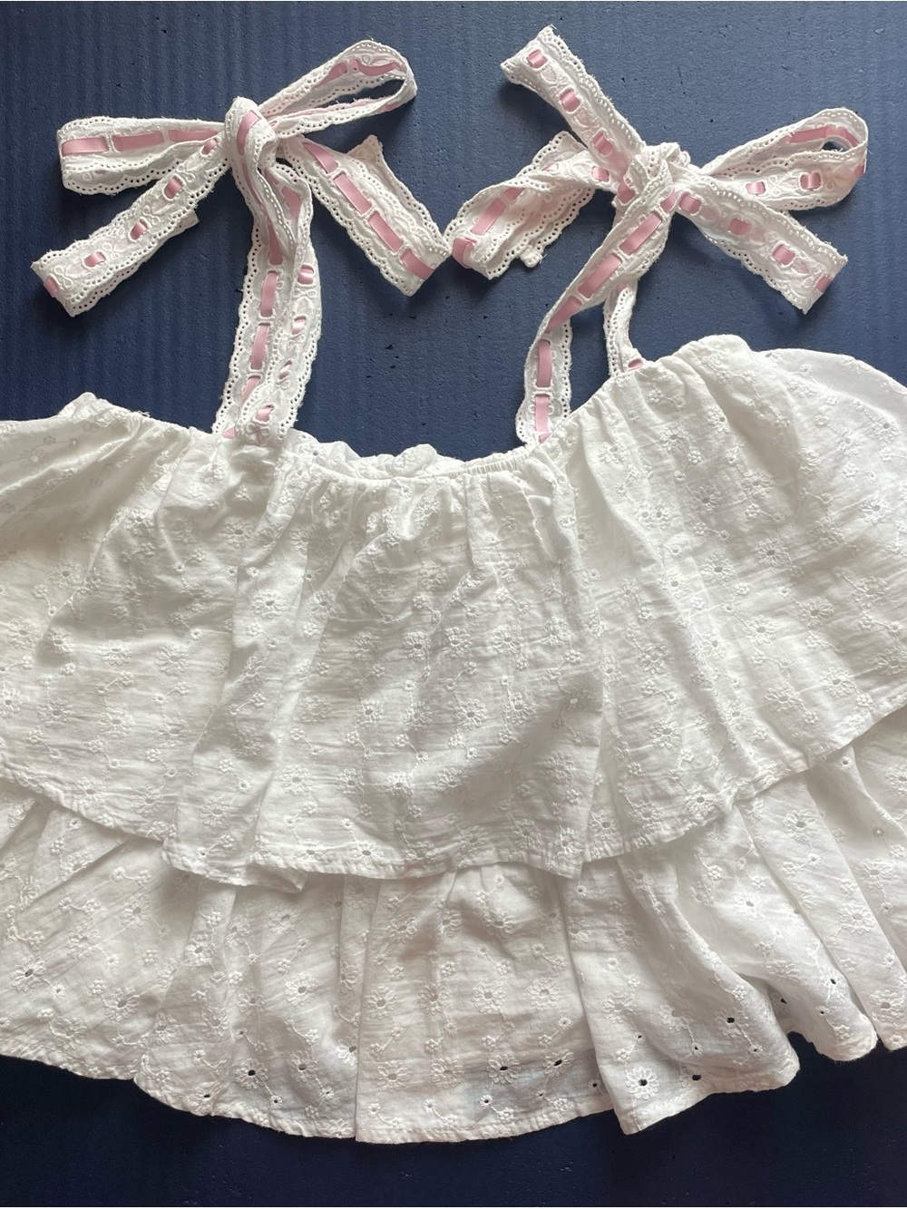 Lush White Eyelet Tank with Pink Size Tag